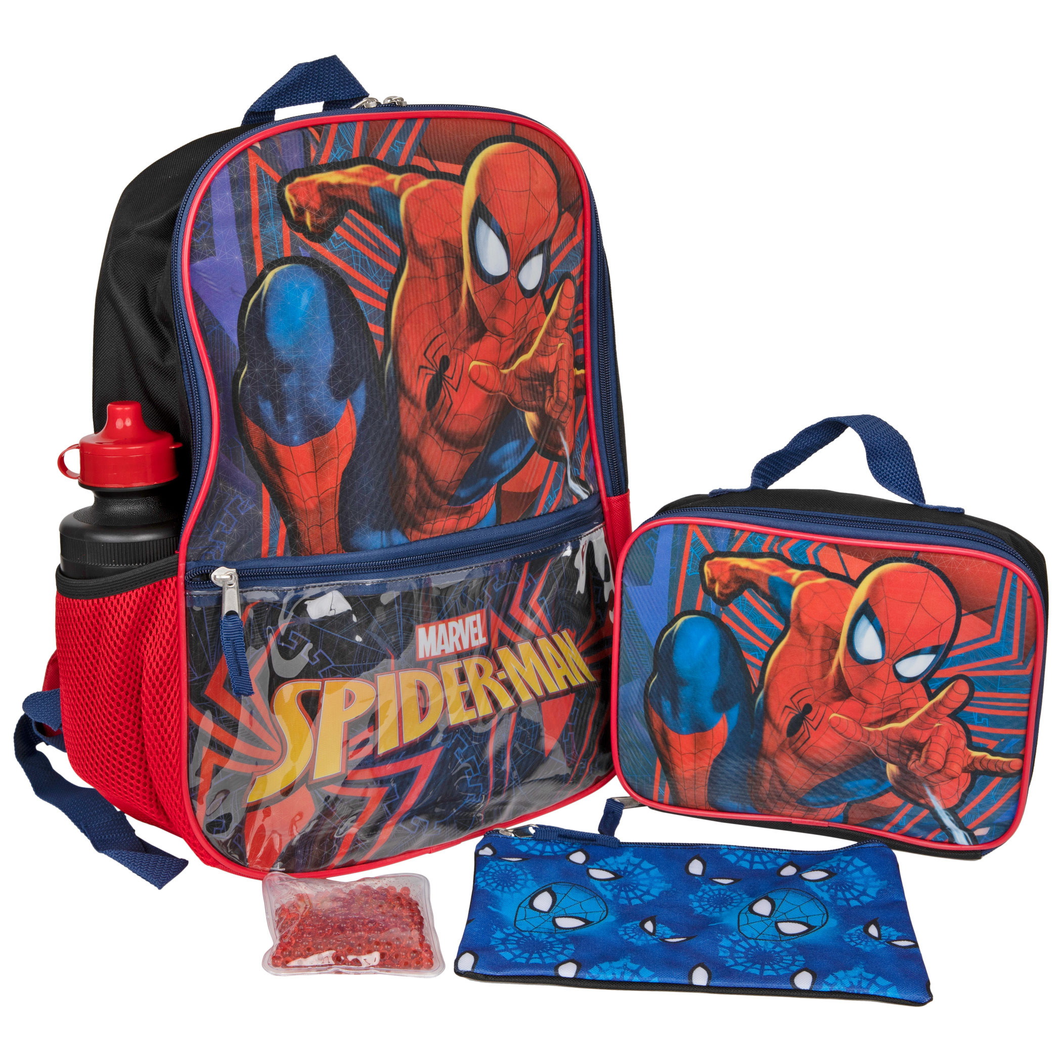 Spider-Man 5-Piece Backpack Lunch Box w/ Bottle Icepack & Zip Case Set